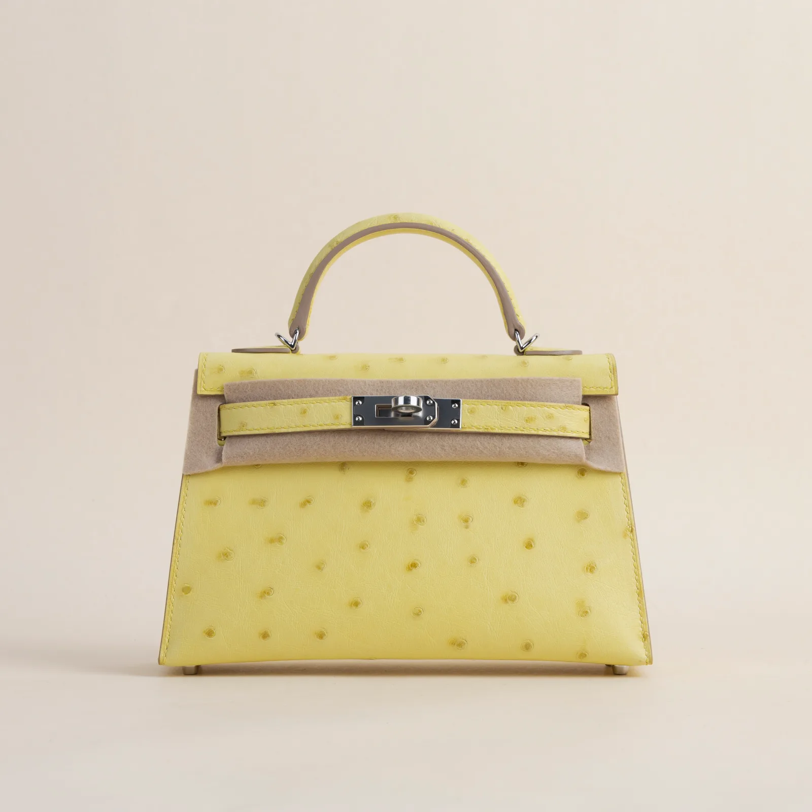 Mini Kelly II Ostrich 9R Lime PHW, Mini Kelly II series, Ostrich 9R Lime colorway, Box leather, Silver hardware, Mini Kelly II Ostrich 9R Lime PHW Min