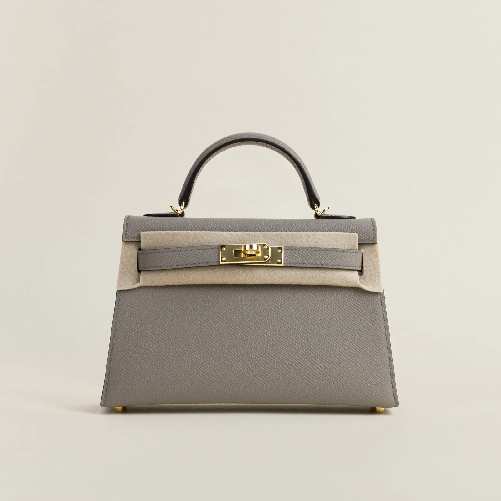 Mini Kelly II Epsom M8 Griss Asphalt GHW, Mini Kelly II series, M8 Griss Asphalt colorway, Epsom leather, Gold hardware, Mini Kelly II Epsom M8 Griss