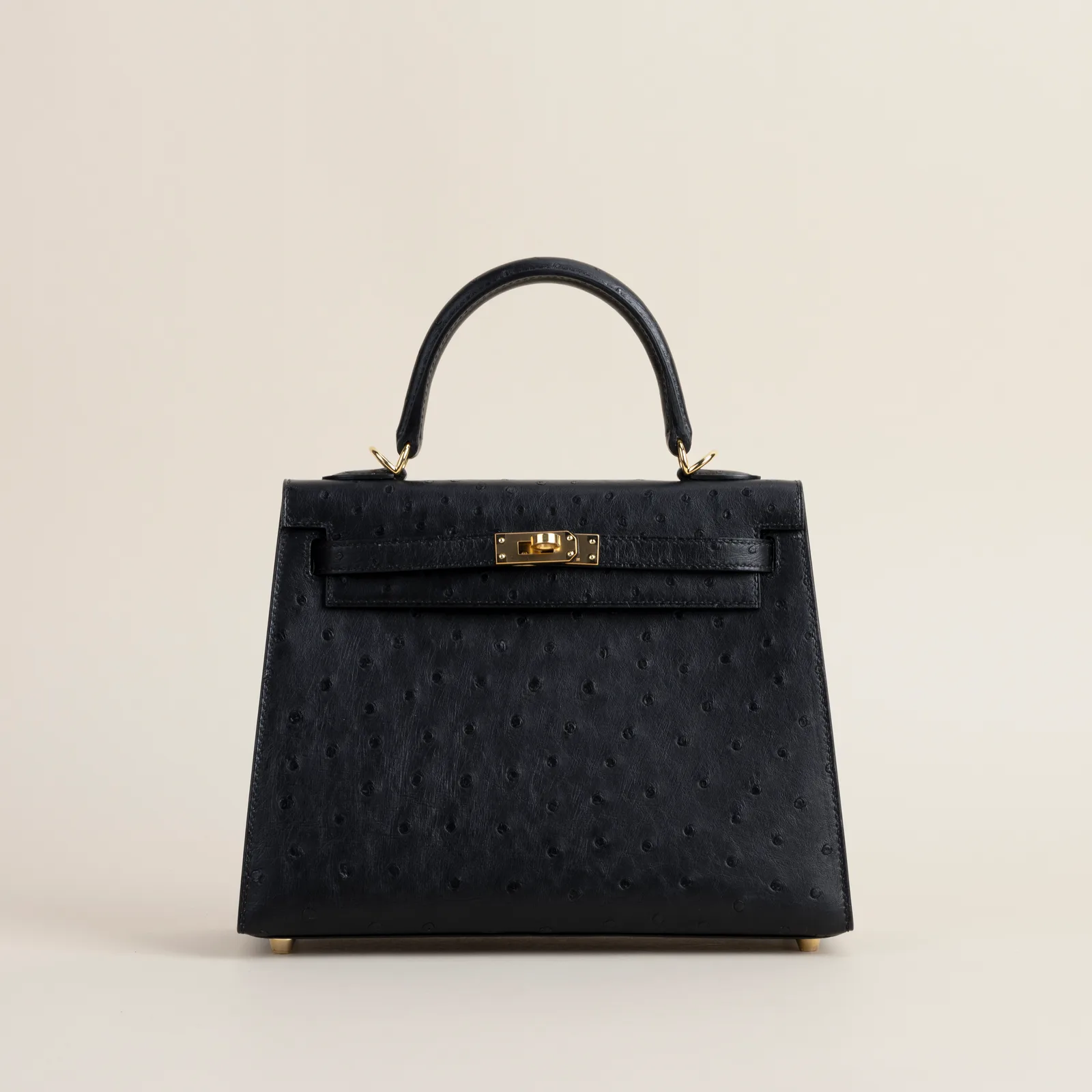 Kelly25 KK-Ostrich 89 Noir GHW, Kelly series, 25 KK-Ostrich 89 Noir colorway, Box leather, Gold hardware, Kelly25 KK-Ostrich 89 Noir GHW Kelly Model :