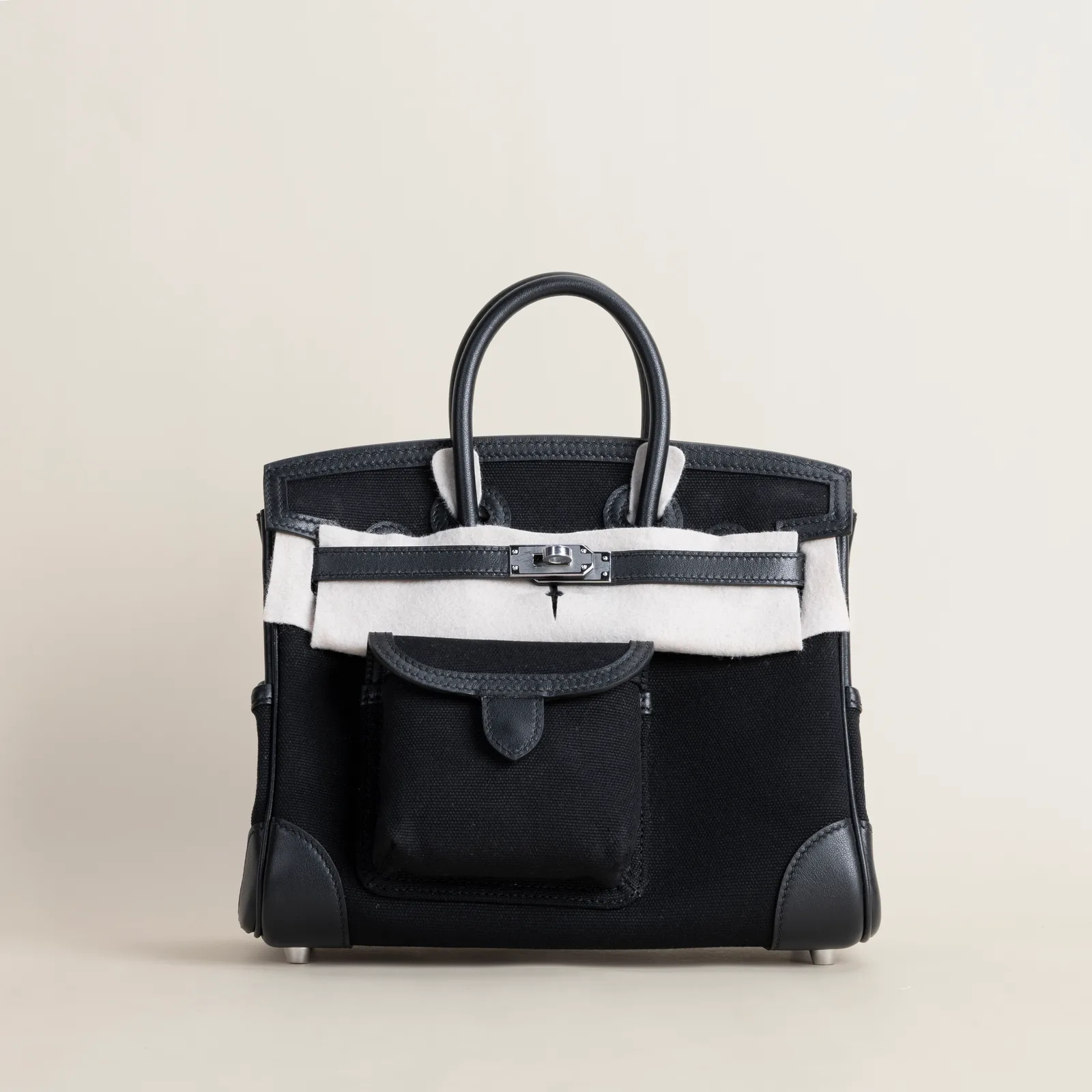 Birkin25 Cargo Swift/toile CK89 Noir PHW, Birkin25 Cargo series, /toile CK89 Noir colorway, Swift leather, Silver hardware, 13cm size, hero image