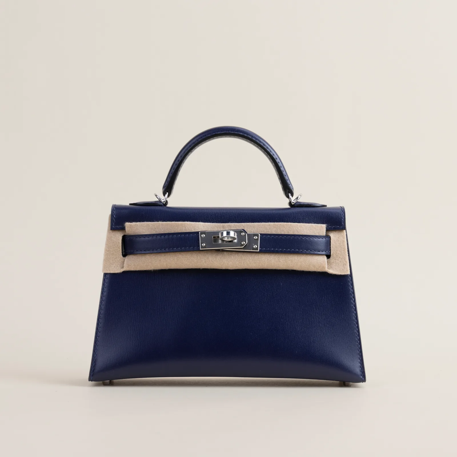 Mini Kelly II BOX 73 Bleu sapphire PHW, Mini Kelly II series, BOX 73 Bleu sapphire colorway, Box leather, Silver hardware, Mini Kelly II BOX 73 Bleu s