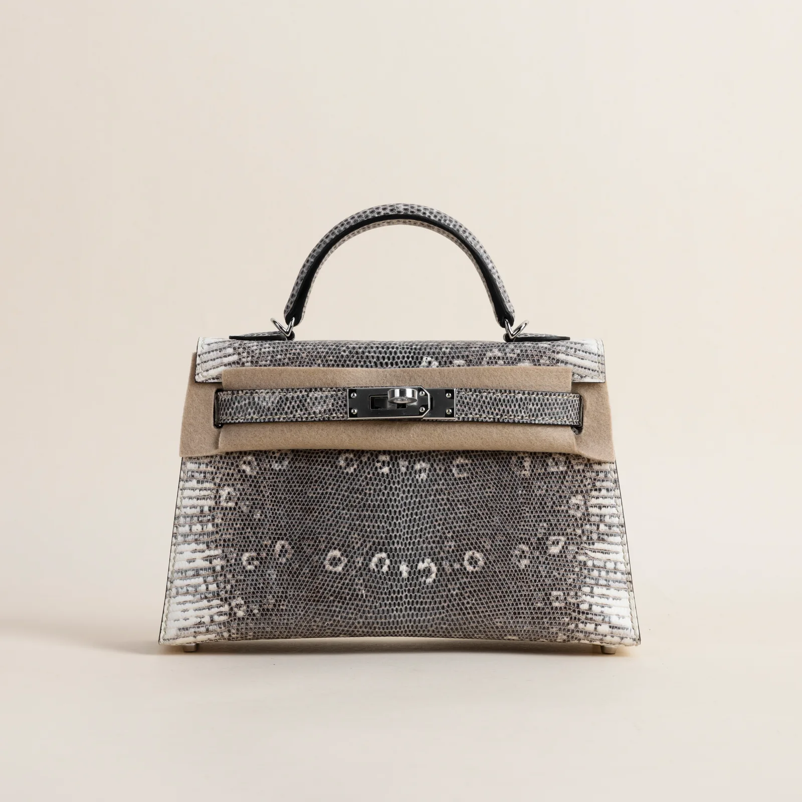 Mini Kelly II Lizard skin 1B Ombre PHW, Mini Kelly II series, Lizard skin 1B Ombre colorway, Box leather, Silver hardware, Mini Kelly II Lizard skin 1