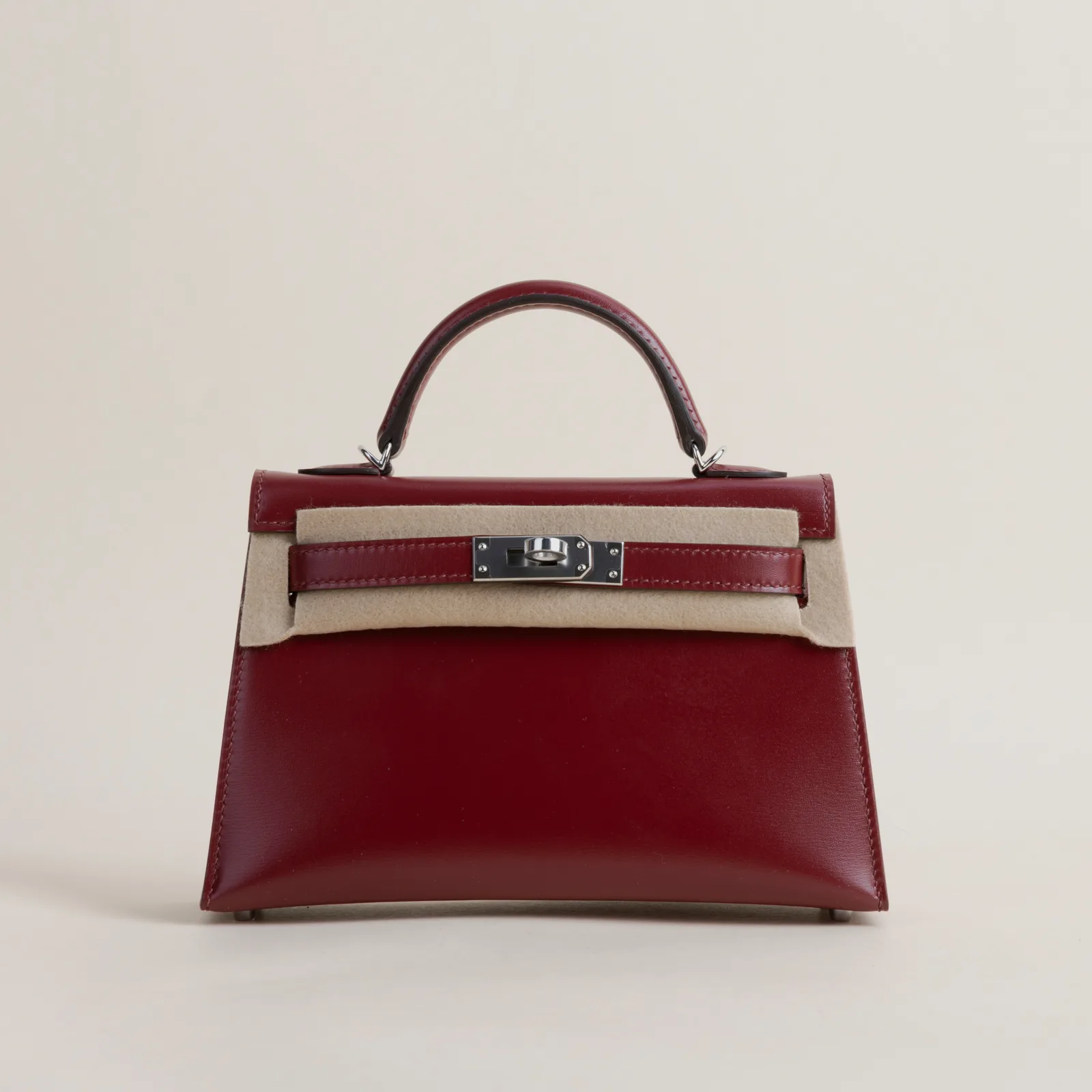 Mini Kelly II BOX CK55 Rouge H PHW, Mini Kelly II series, BOX CK55 Rouge H colorway, Box leather, Silver hardware, Mini Kelly II BOX CK55 Rouge H PHW