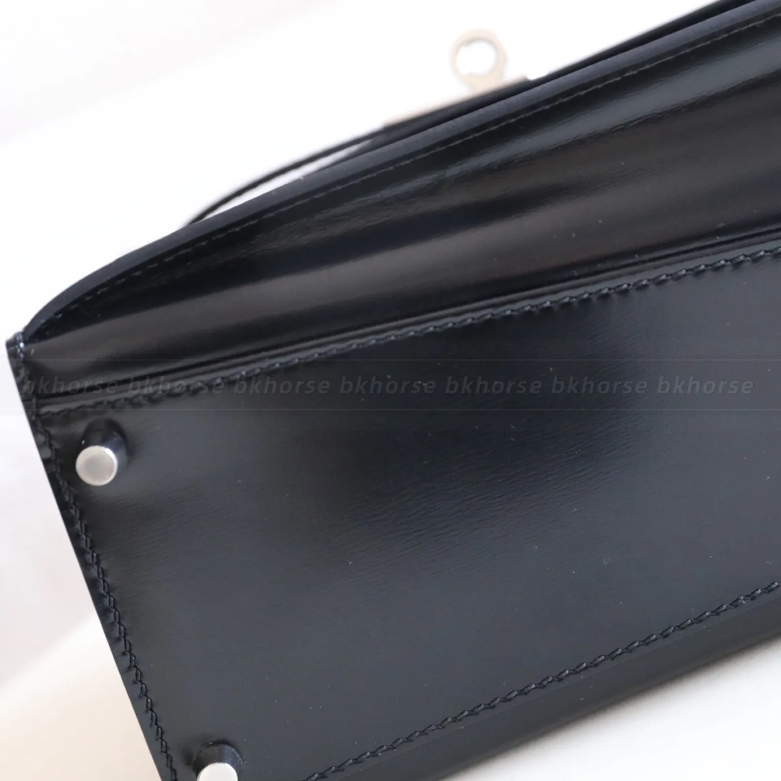 Kelly Desorde Black Box Calf Silver Hardware, Kelly series, Noir colorway, Box leather, phw hardware, detail view 9