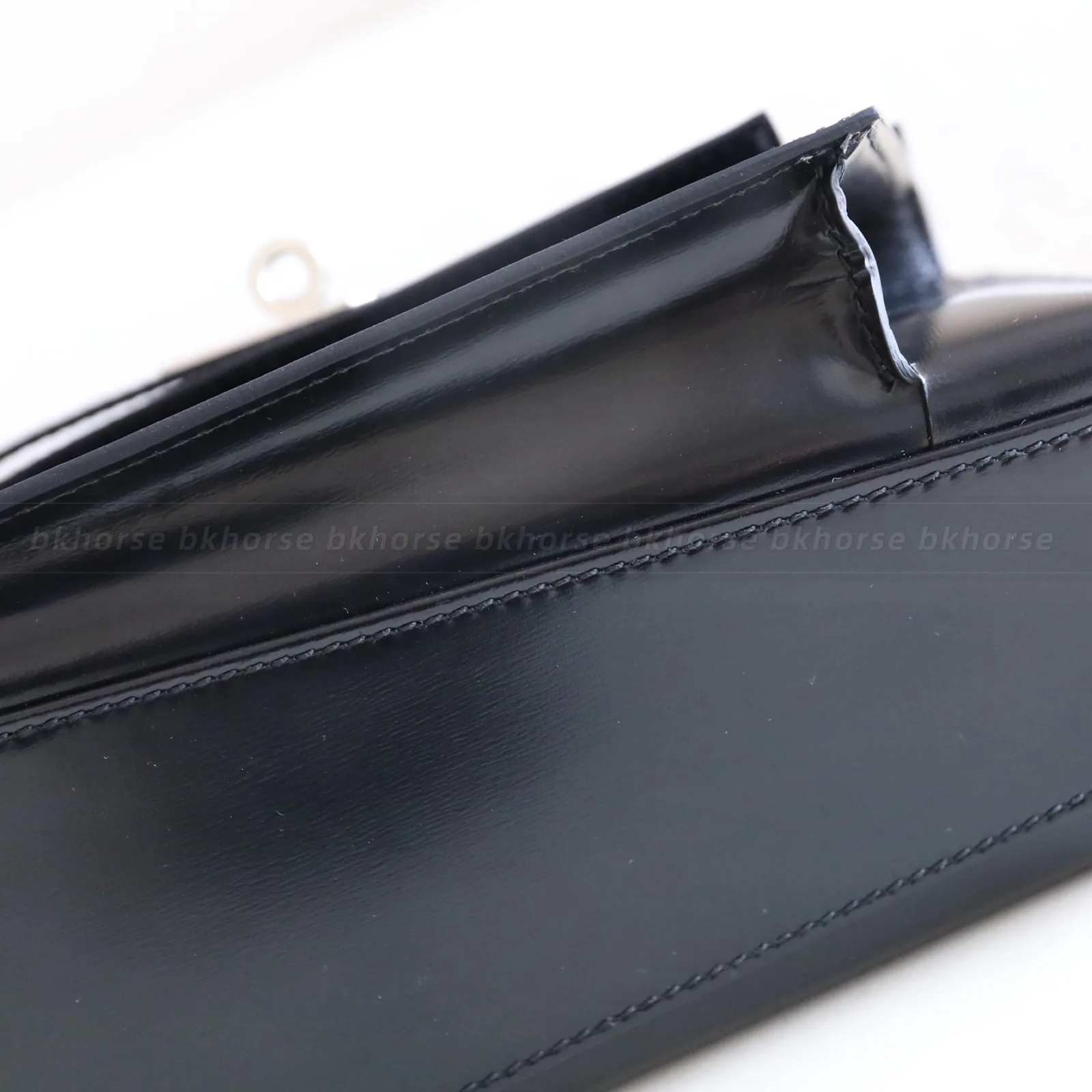 Kelly Desorde Black Box Calf Silver Hardware, Kelly series, Noir colorway, Box leather, phw hardware, detail view 10