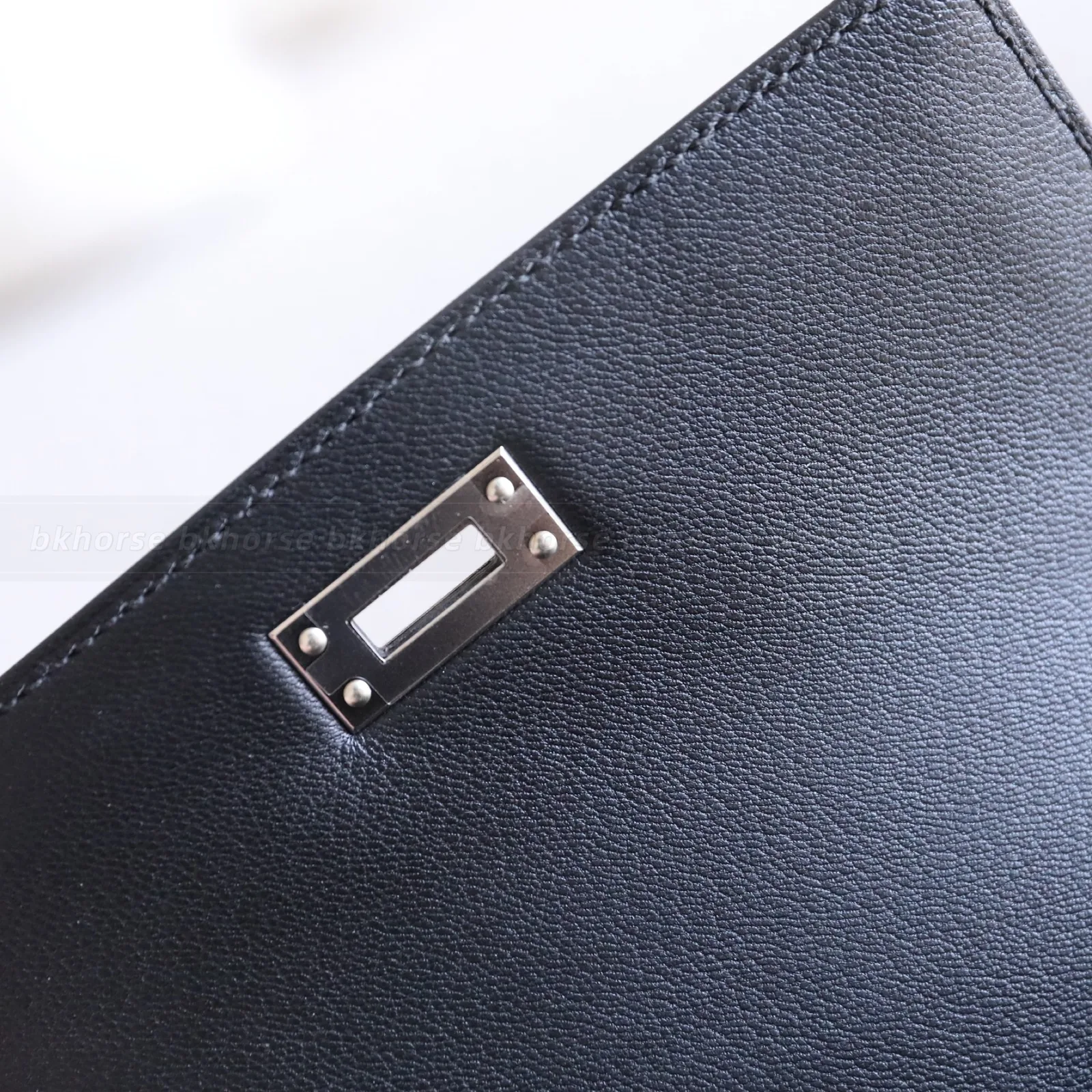 Kelly Desorde Black Box Calf Silver Hardware, Kelly series, Noir colorway, Box leather, phw hardware, detail view 13