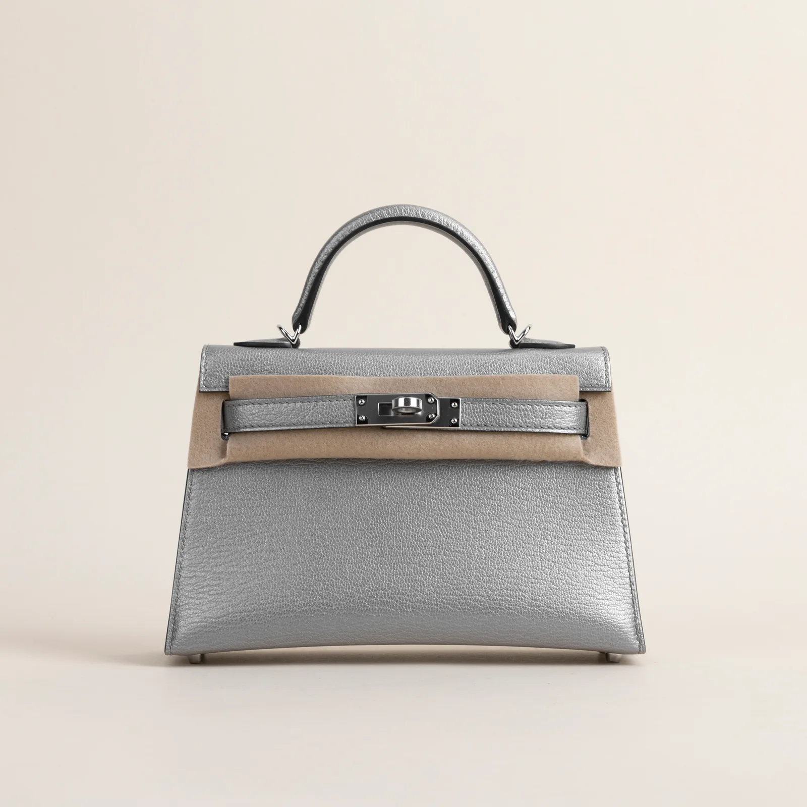Mini Kelly II Chevre 05 Gris Argente PHW, Mini Kelly II series, 05 Gris Argente colorway, Chevre leather, Silver hardware, Mini Kelly II Chevre 05 Gri