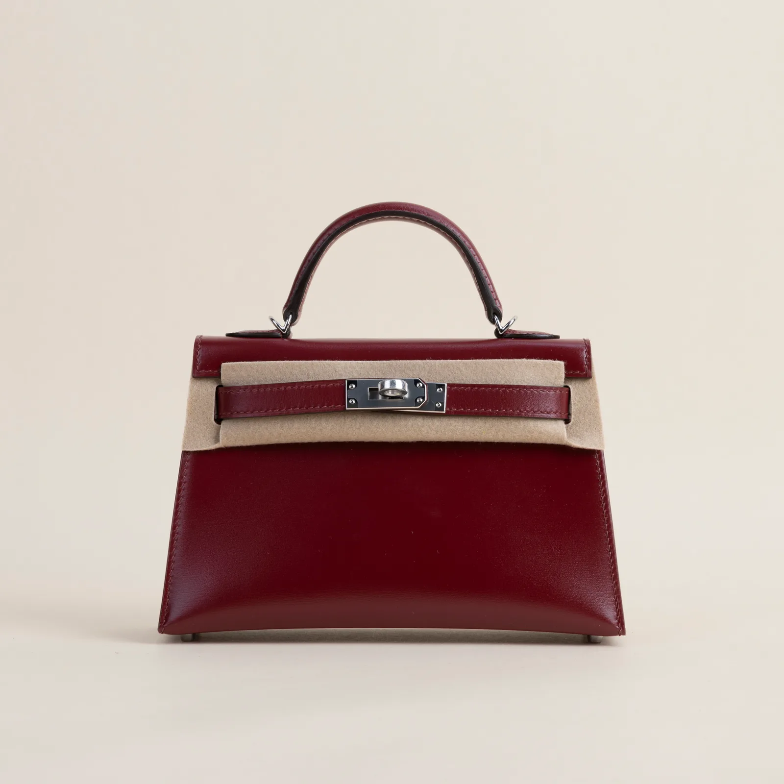 Mini Kelly II BOX CK55 Rouge H PHW, Mini Kelly II series, BOX CK55 Rouge H colorway, Box leather, Silver hardware, Mini Kelly II BOX CK55 Rouge H PHW