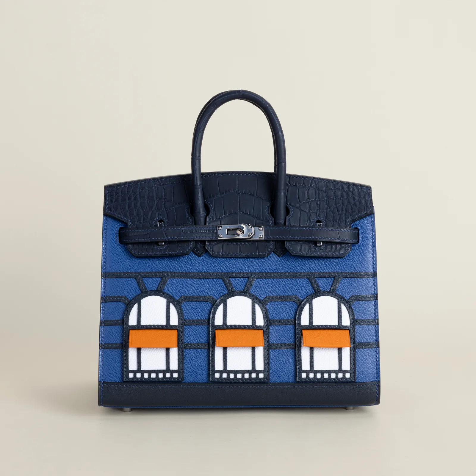 Birkin 20 Faubourg Alligator/Epsom/Sombaero/Madame S4 Deep blue PHW, Birkin series, 20 Faubourg /Epsom/Sombaero/Madame S4 Deep blue colorway, Alligato