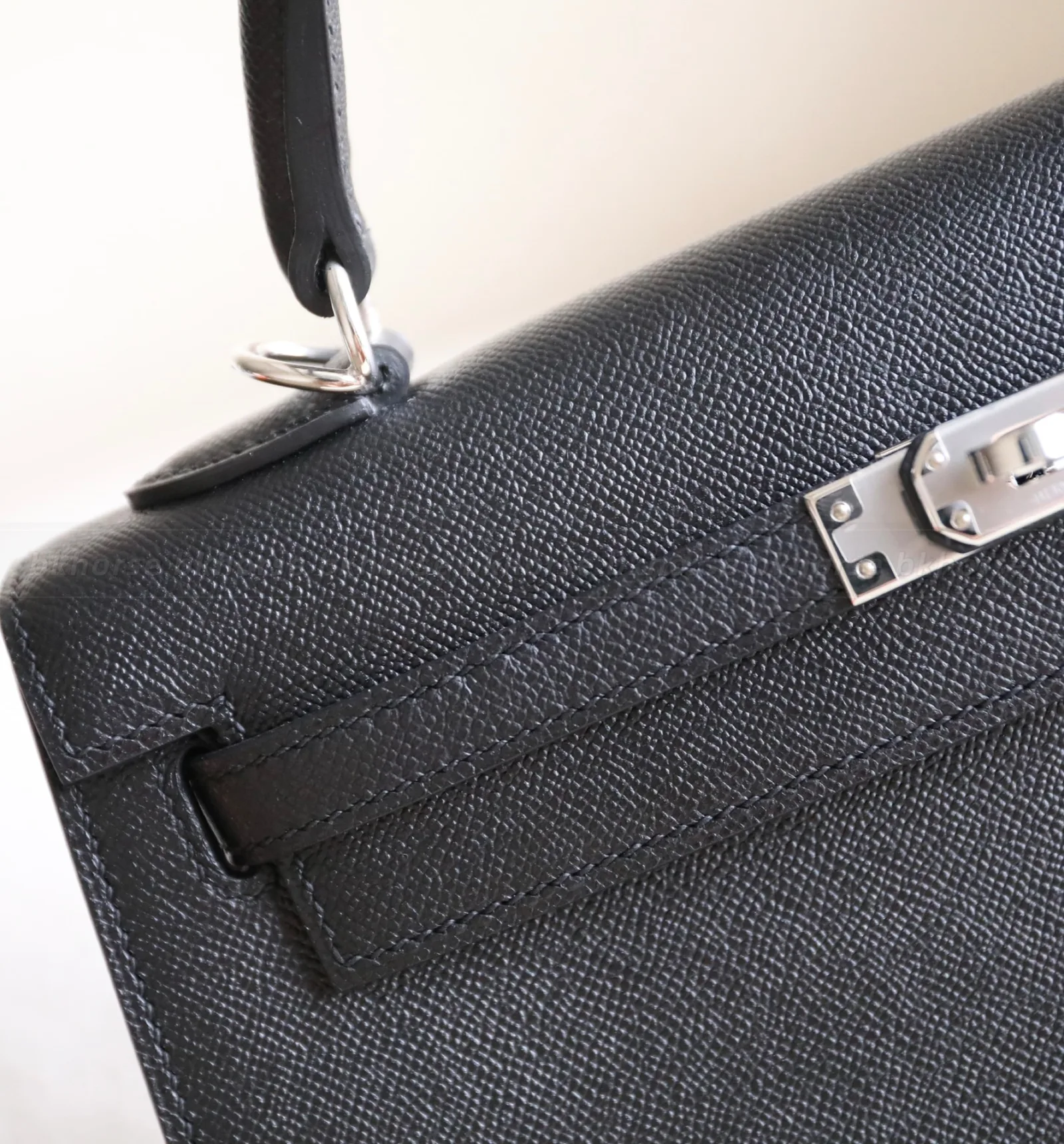 Kelly Desordre Black Epsom Silver Hardware, Kelly series, Noir colorway, Epsom leather, phw hardware, detail view 4