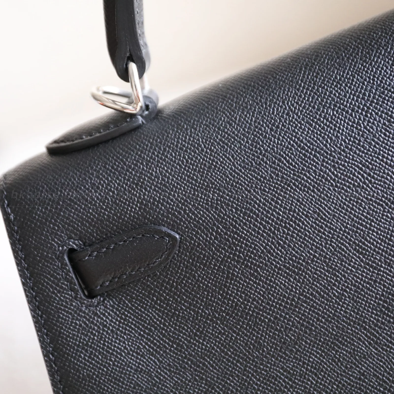 Kelly Desordre Black Epsom Silver Hardware, Kelly series, Noir colorway, Epsom leather, phw hardware, detail view 7