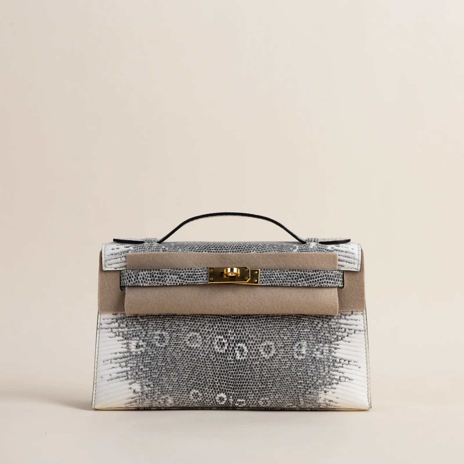 Kelly pochette lizard 1B Ombre/Shadow GHW, Kelly series, pochette lizard 1B Ombre/Shadow colorway, Box leather, Gold hardware, Kelly pochette lizard 1