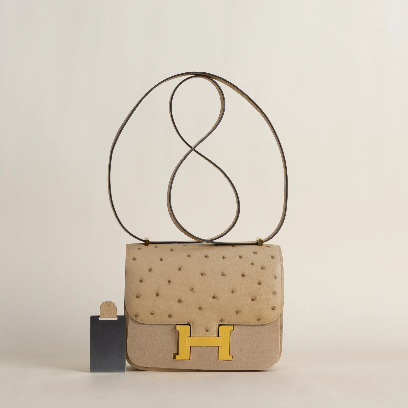 Constance 18CM Ostrich 0M Chai GHW, Constance series, Ostrich 0M Chai colorway, Ostrich leather, Gold hardware, 18CM size, hero image