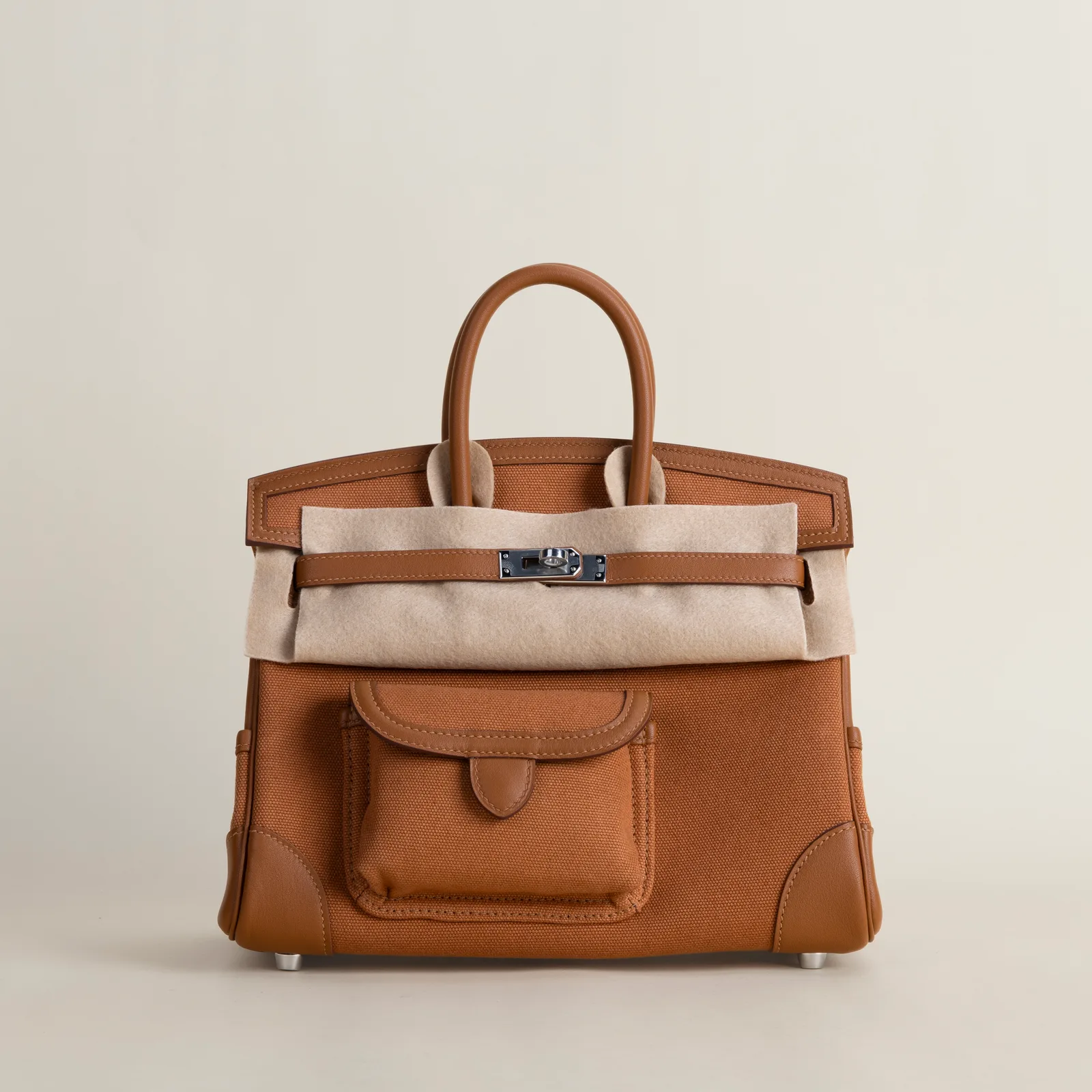 Birkin25 Cargo Swift/toile CK37 Gold PHW, Birkin25 Cargo series, /toile CK37 Gold colorway, Swift leather, Silver hardware, 13cm size, hero image