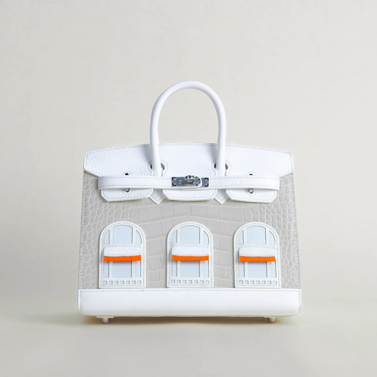 Birkin 20 Faubourg Alligator/Epsom/Sombaero/Madame 01 Blanc PHW, Birkin series, 20 Faubourg /Epsom/Sombaero/Madame 01 Blanc colorway, Alligator leathe