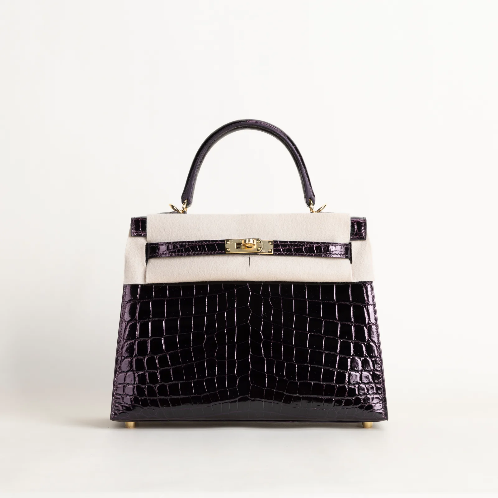 Kelly25 Shiny Niloticus crocodile 3V Aubergine GHW, Kelly series, 25 Shiny Niloticus crocodile 3V Aubergine colorway, Box leather, Gold hardware, Kell