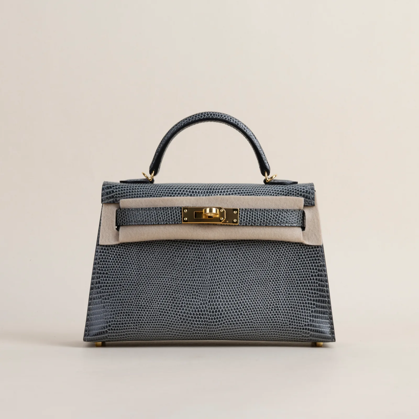 Mini Kelly II Lizard 84 Gris fonce GHW, Mini Kelly II series, Lizard 84 Gris fonce colorway, Box leather, Gold hardware, Mini Kelly II Lizard 84 Gris