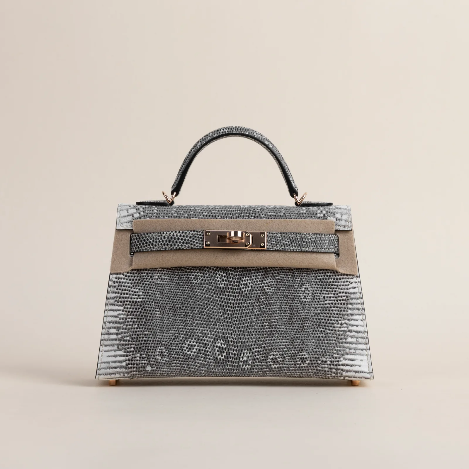 Mini Kelly II Lizard skin 1B Ombre RGHW, Mini Kelly II series, Lizard skin 1B Ombre colorway, Box leather, Rose Gold hardware, Mini Kelly II Lizard sk