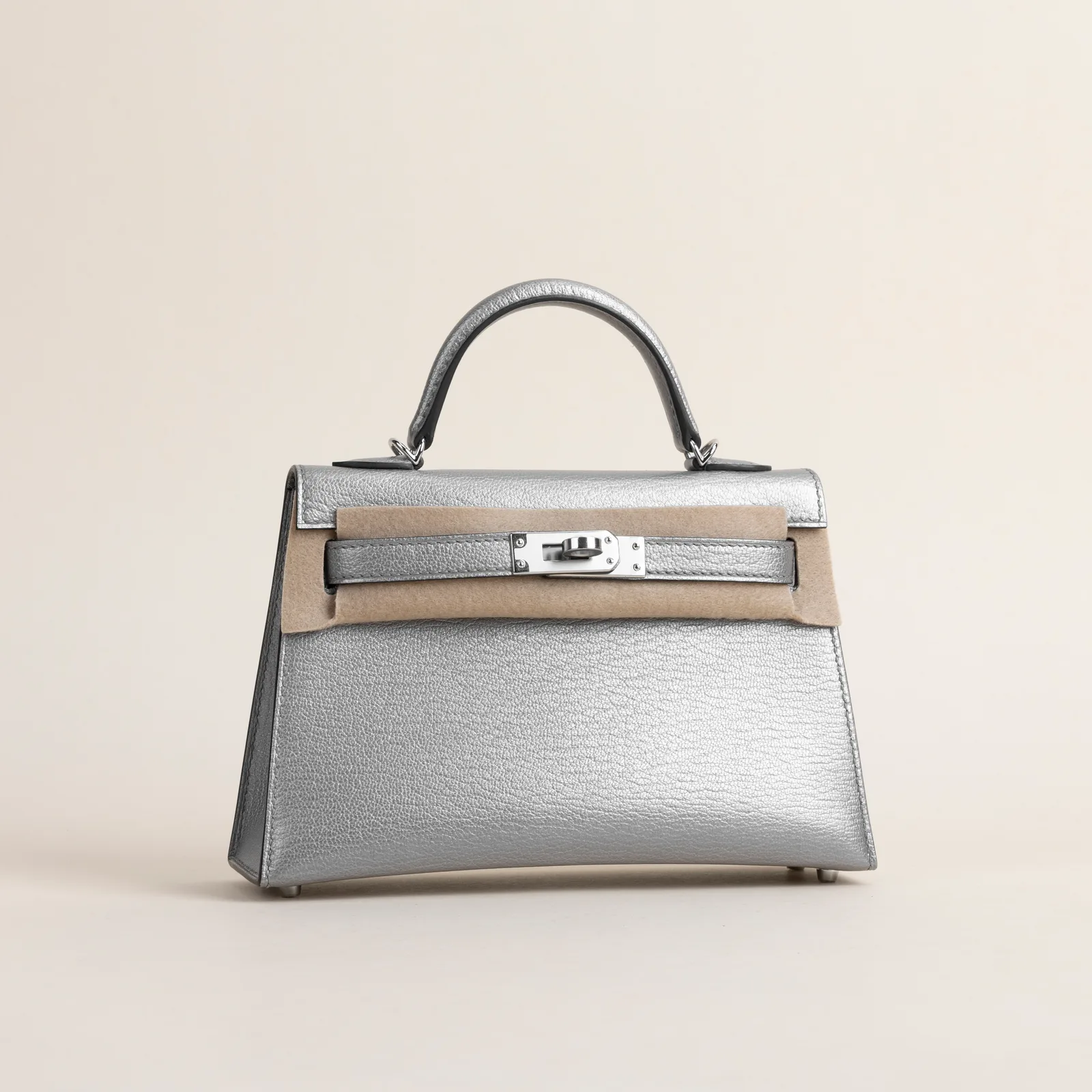 Mini Kelly II Chevre 05 Gris Argente PHW, Mini Kelly II series, 05 Gris Argente colorway, Chevre leather, Silver hardware, Mini Kelly II Chevre 05 Gri