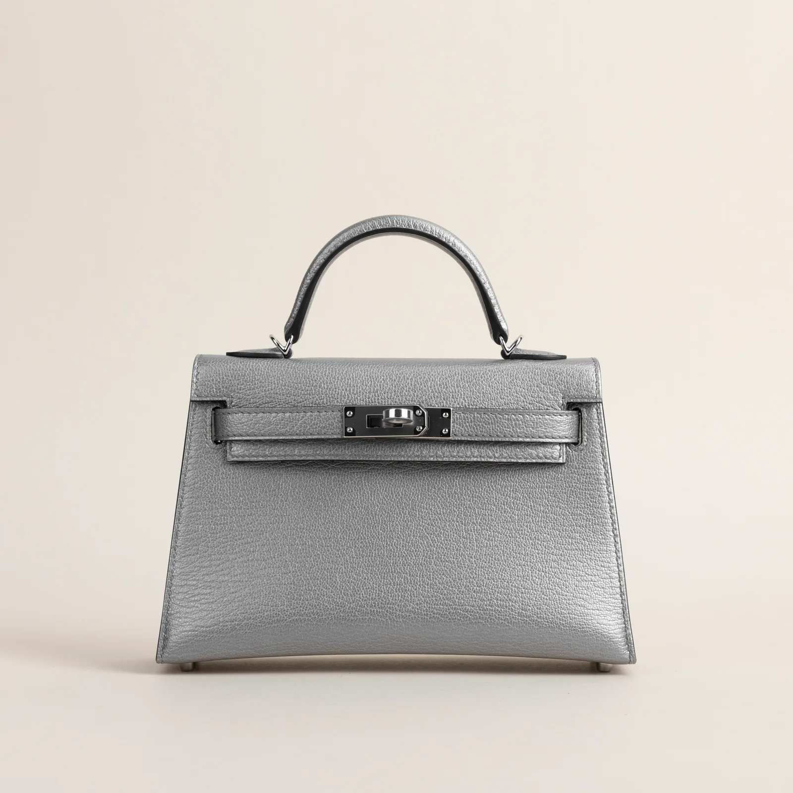 Mini Kelly II Chevre 05 Gris Argente PHW, Mini Kelly II series, 05 Gris Argente colorway, Chevre leather, Silver hardware, Mini Kelly II Chevre 05 Gri