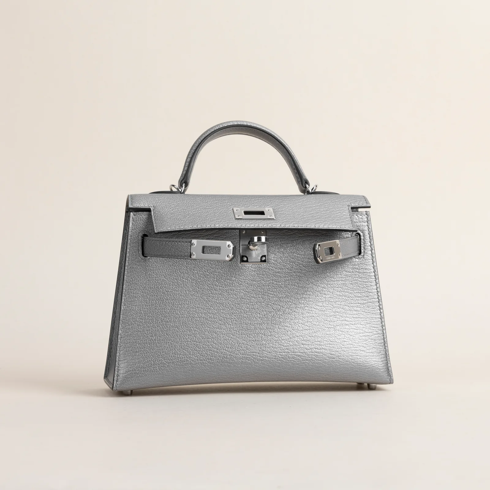 Mini Kelly II Chevre 05 Gris Argente PHW, Mini Kelly II series, 05 Gris Argente colorway, Chevre leather, Silver hardware, Mini Kelly II Chevre 05 Gri